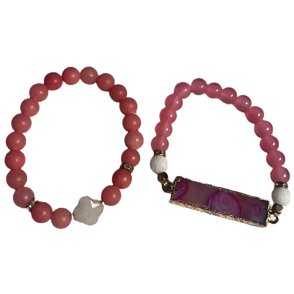 Bracelets Pink and White Set of 2 Boho Stone Beaded Bracelets NWOT
